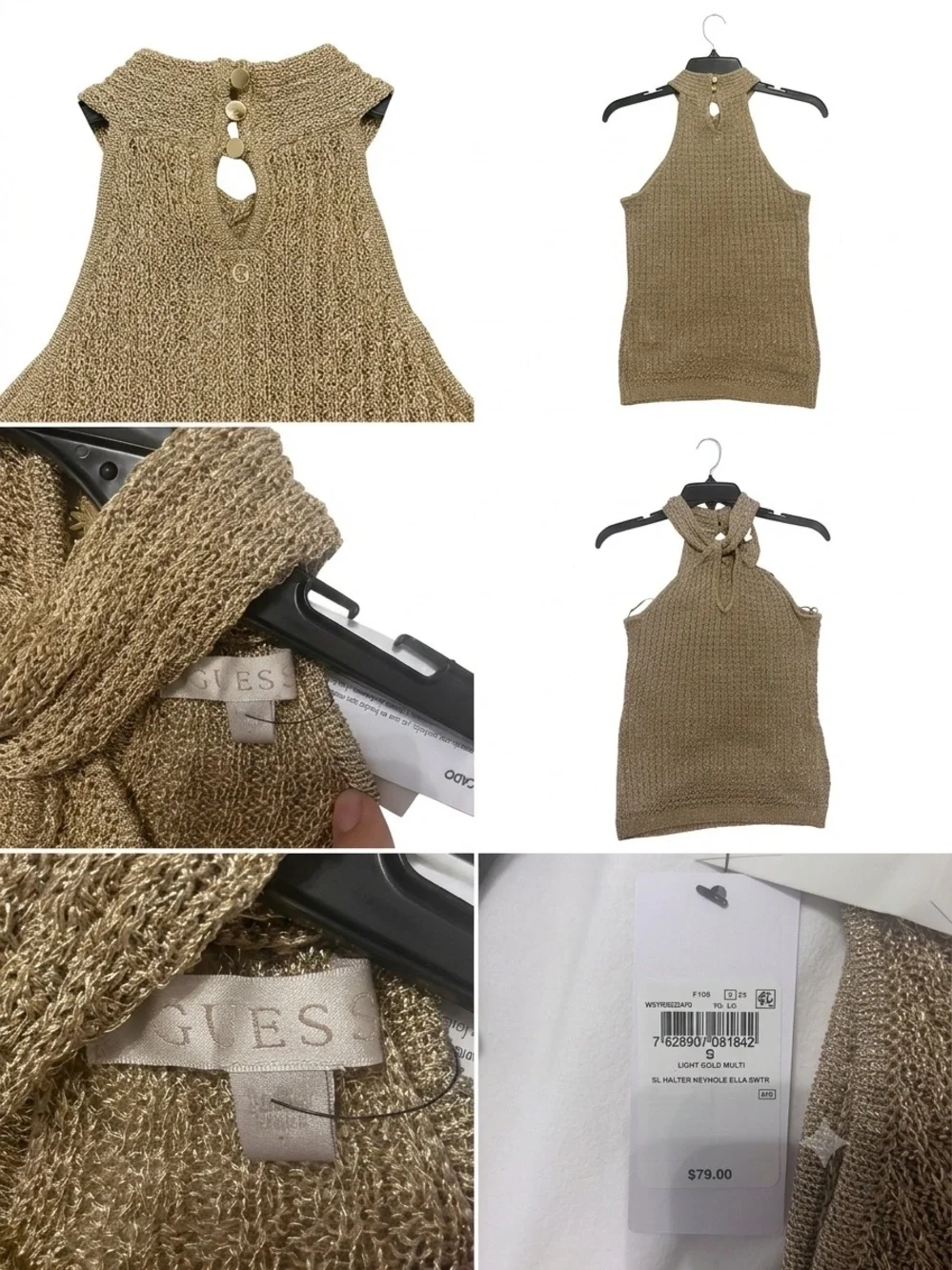 Guess Metallic Gold Knit Halter Top